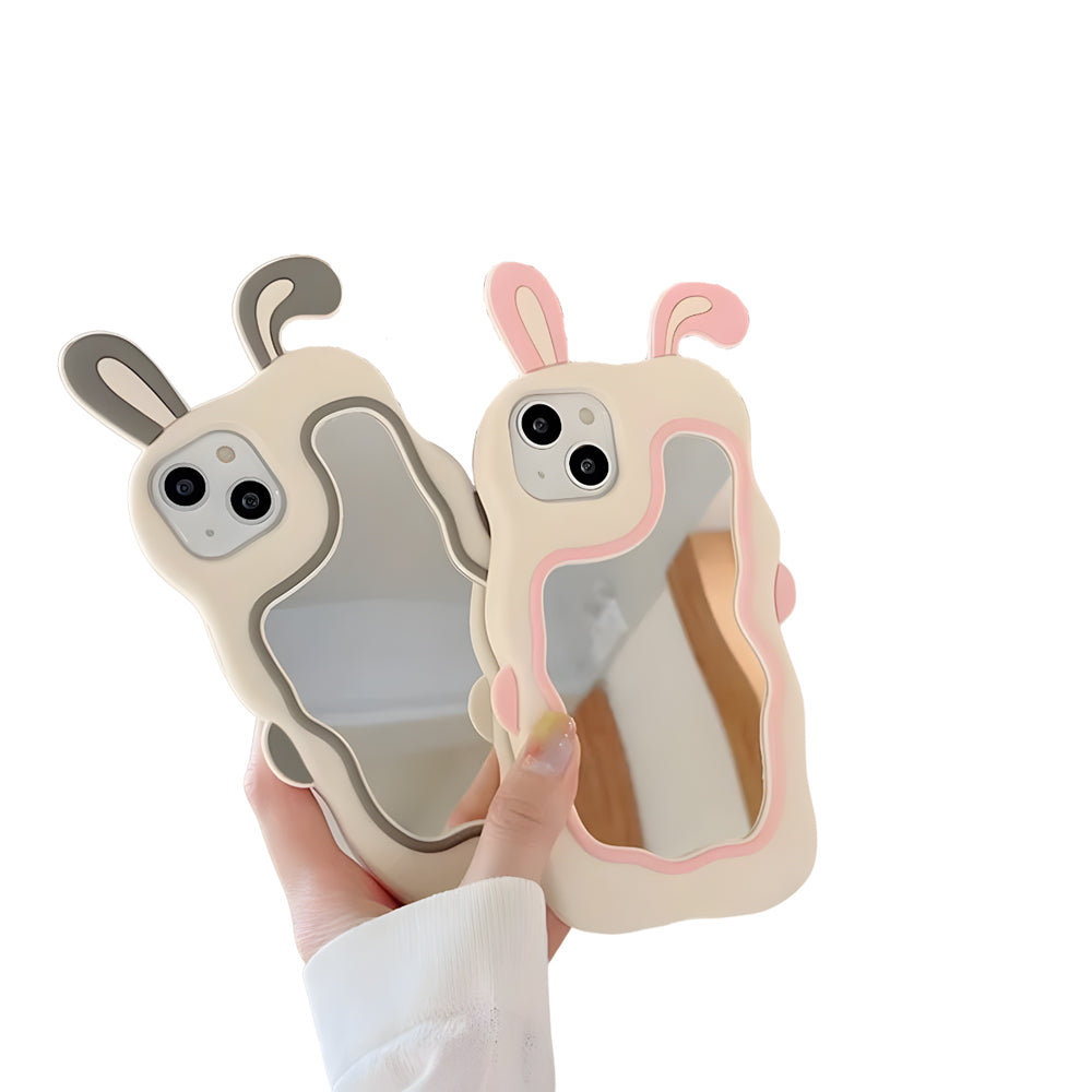 Silicone Mirror Cute Rabbit Design Cover - iPhone 14 Pro