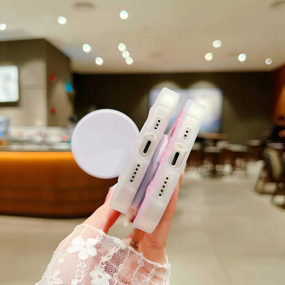 Cartoon Cat Printed TPU Camera Protection Cover with Mirror Stand – iPhone 13 Pro