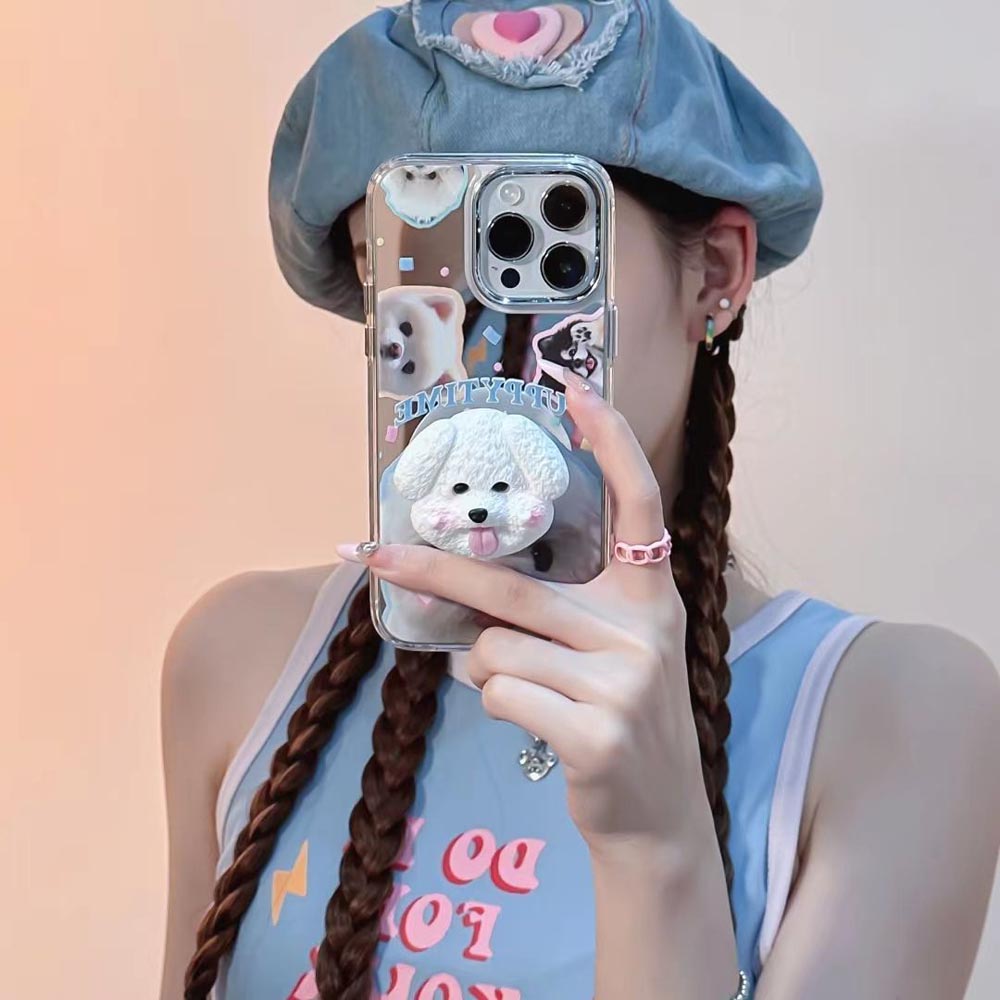 Puppy Face Luxury Plating Case with Puppy Face Stand - iPhone 13 Pro