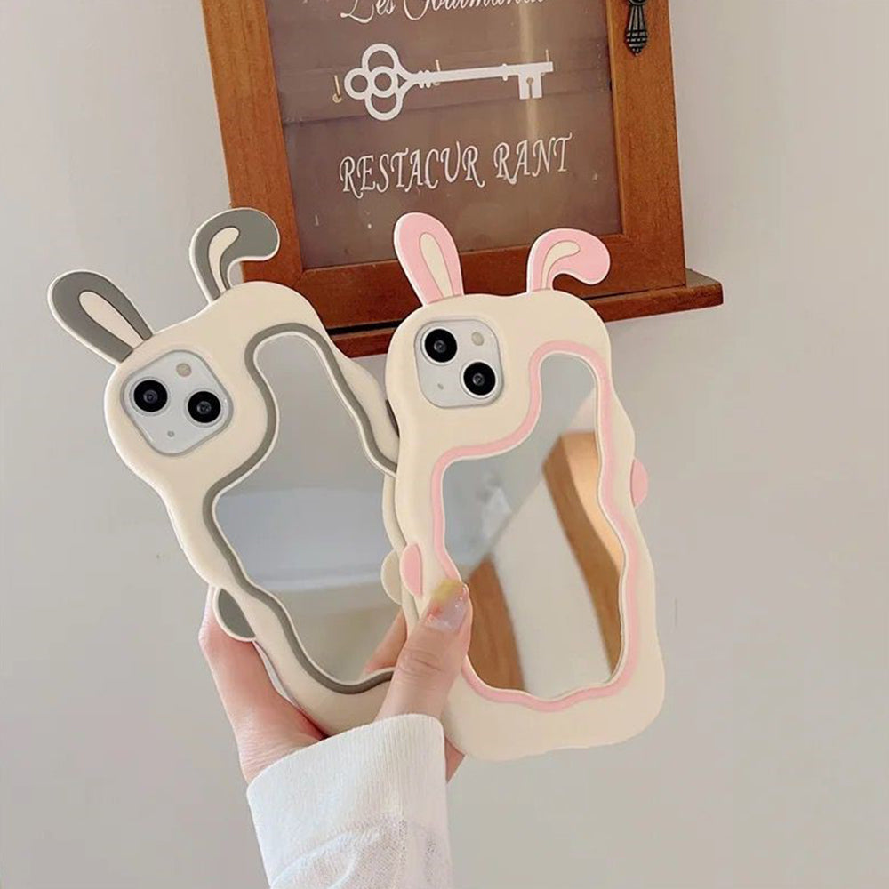 Silicone Mirror Cute Rabbit Design Cover - iPhone 14 Pro