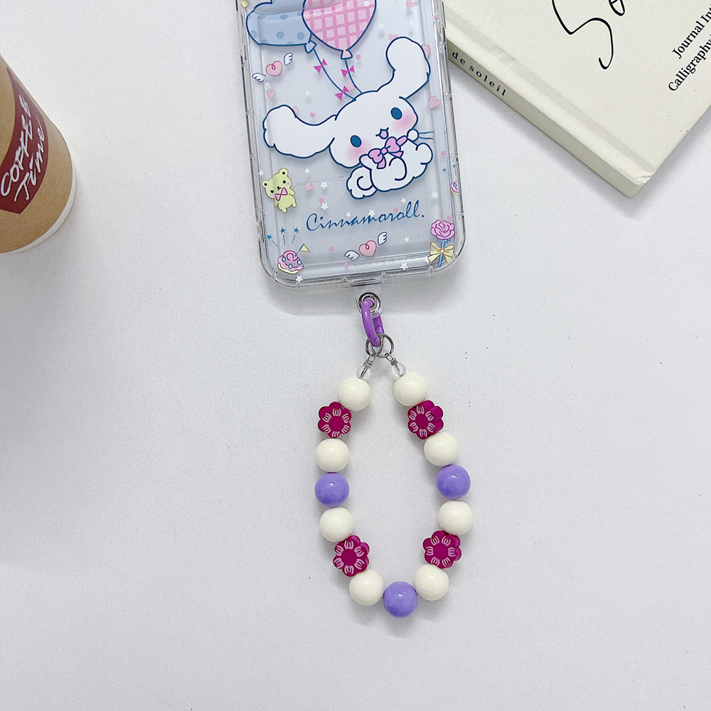 Cute Round Bead Chain With Acrylic Flora Pattern Bead Phone Charm | Handbag Charm