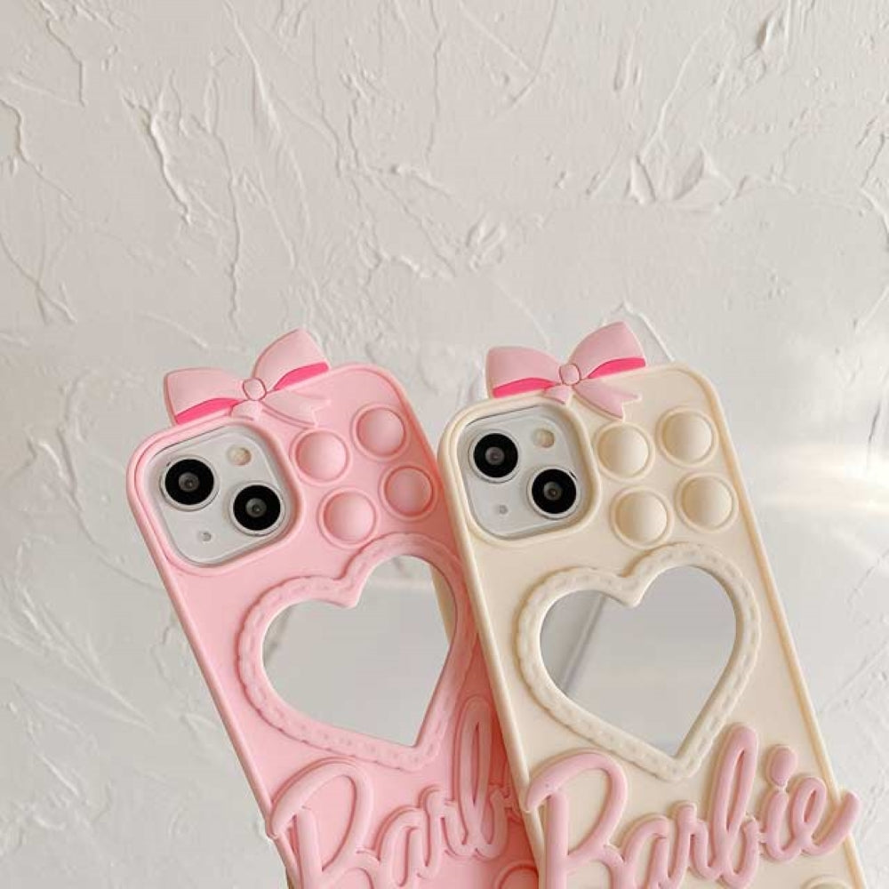 Love Heart Makeup Mirror Silicon Mobile Cover - iPhone 14