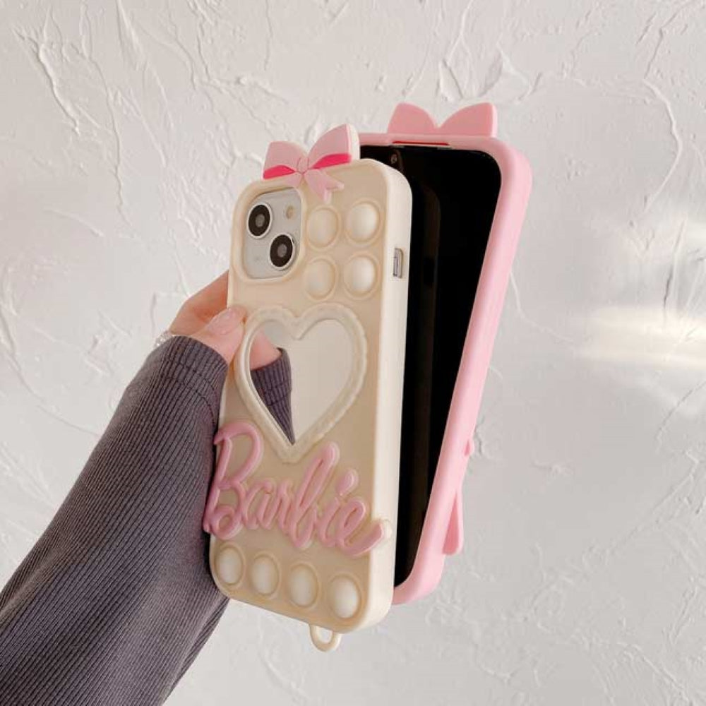 Love Heart Makeup Mirror Silicon Mobile Cover- iPhone 15 Pro