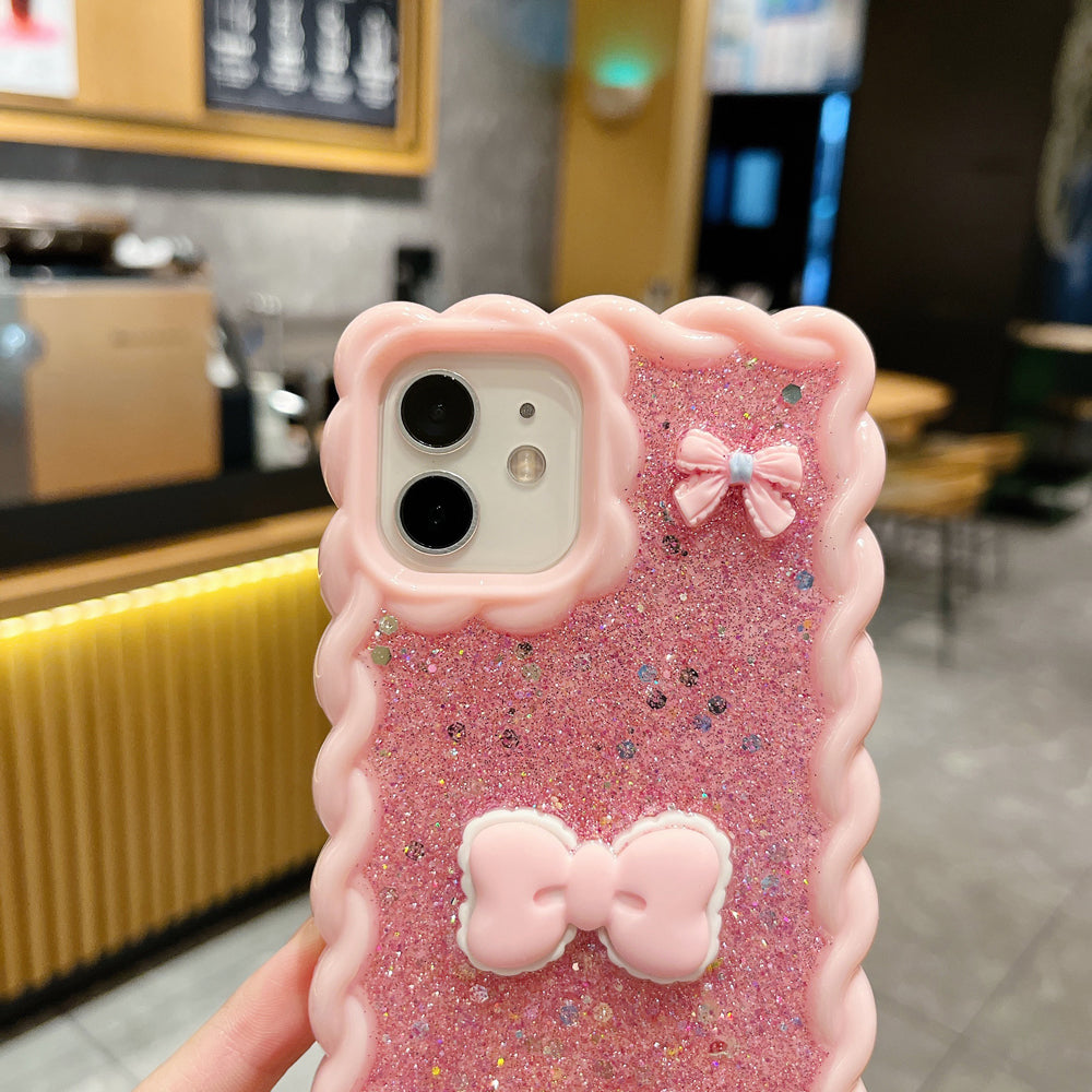 Glitter Bling Bow Color TPU (Soft) | PC (Hard) Case With Bracelet - iPhone 15 Pro