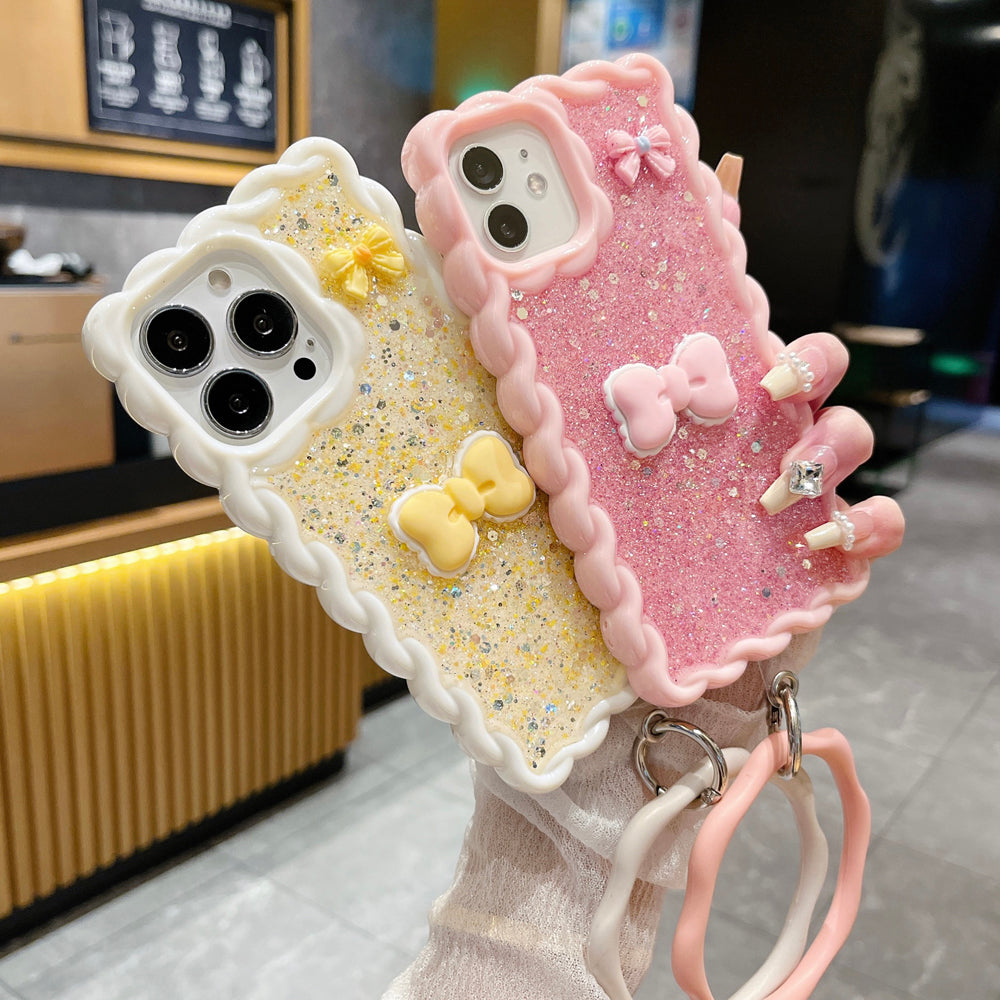 Glitter Bling Bow Color TPU (Soft) | PC (Hard) Case With Bracelet - iPhone 15 Pro