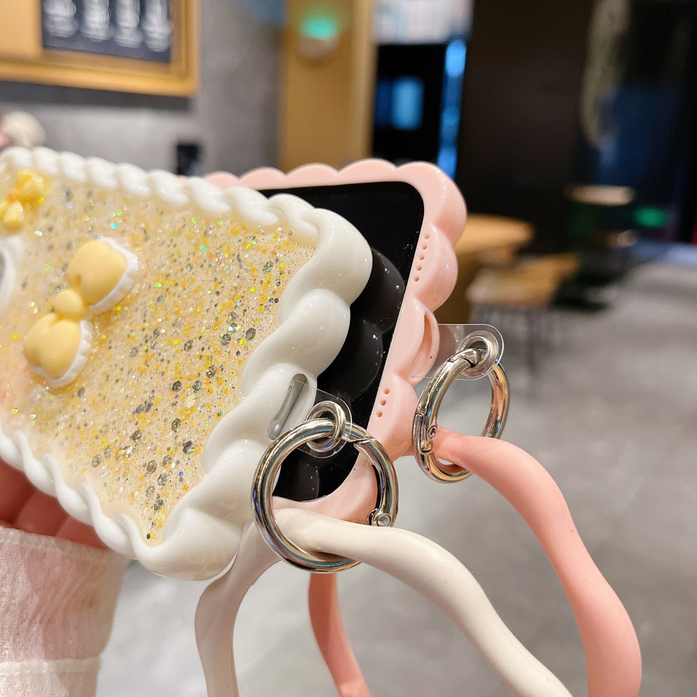 Glitter Bling Bow Color TPU (Soft) | PC (Hard) Case With Bracelet - iPhone 15 Pro