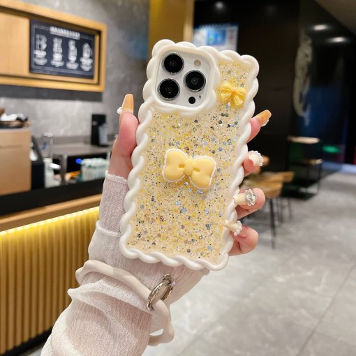 Glitter Bling Bow Color TPU (Soft) | PC (Hard) Case With Bracelet - iPhone 15 Pro