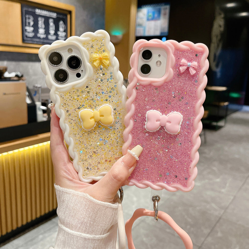Glitter Bling Bow Color TPU (Soft) | PC (Hard) Case With Bracelet - iPhone 15 Pro
