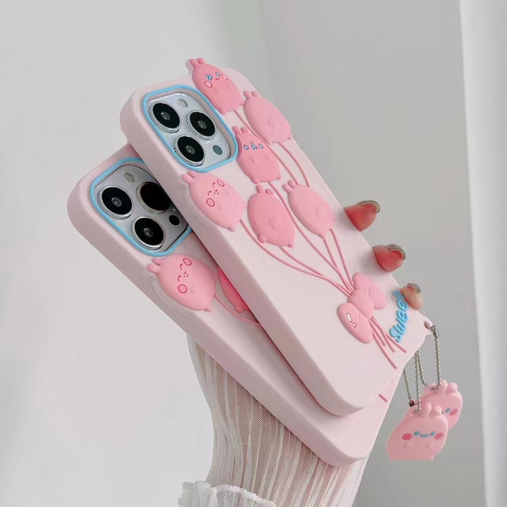 Luxury 3D Balloon Rabbit Silicone Soft Cover - iPhone 15 Pro