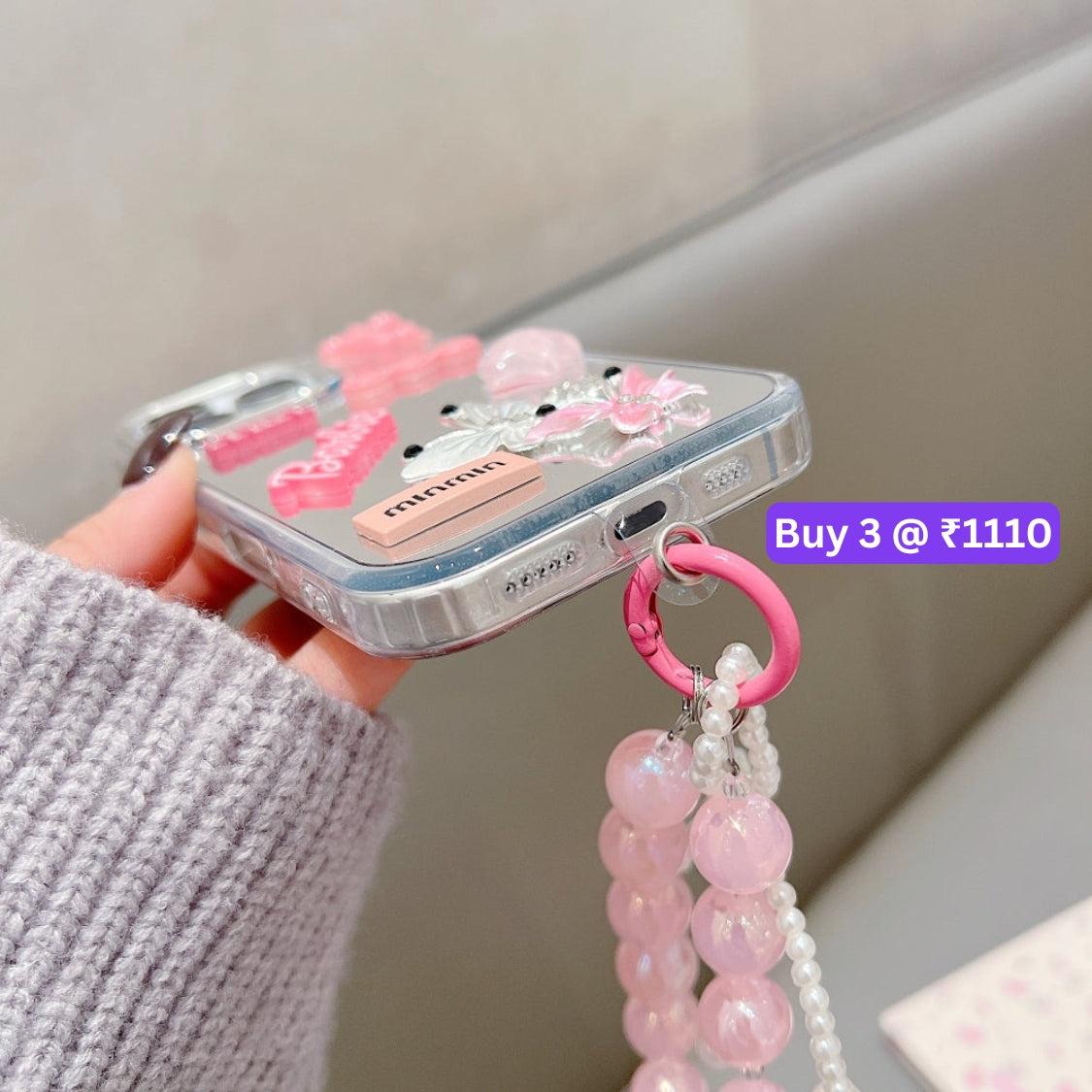 3D Creative Toy Graphic Mirror Phone Case With Bracelet - iPhone 16