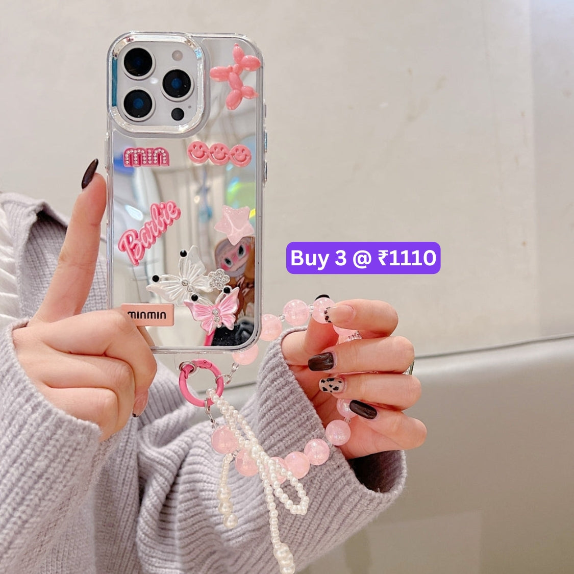 3D Creative Toy Graphic Mirror Phone Case With Bracelet - iPhone 16