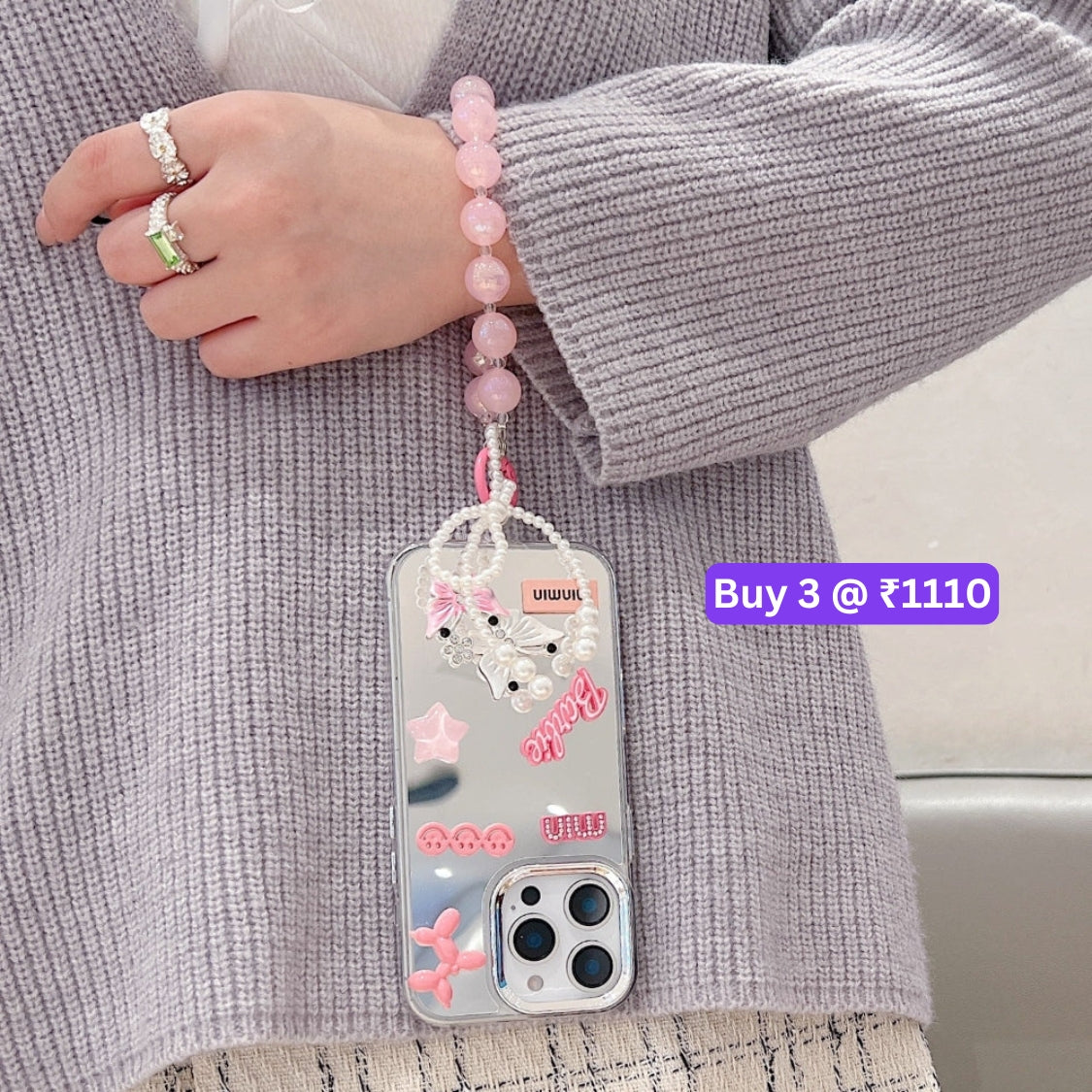 3D Creative Toy Graphic Mirror Phone Case With Bracelet - iPhone 16