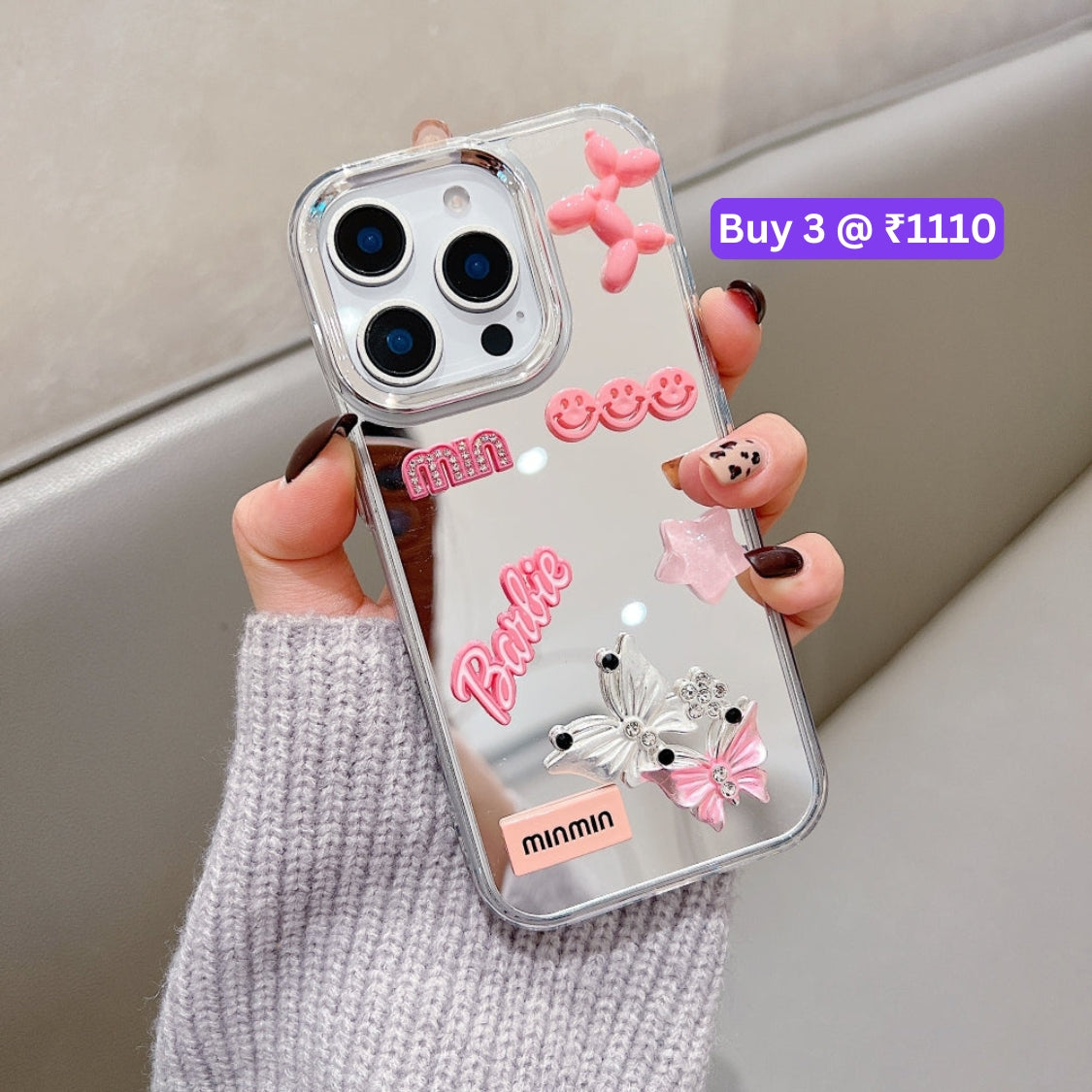 3D Creative Toy Graphic Mirror Phone Case With Bracelet - iPhone 16