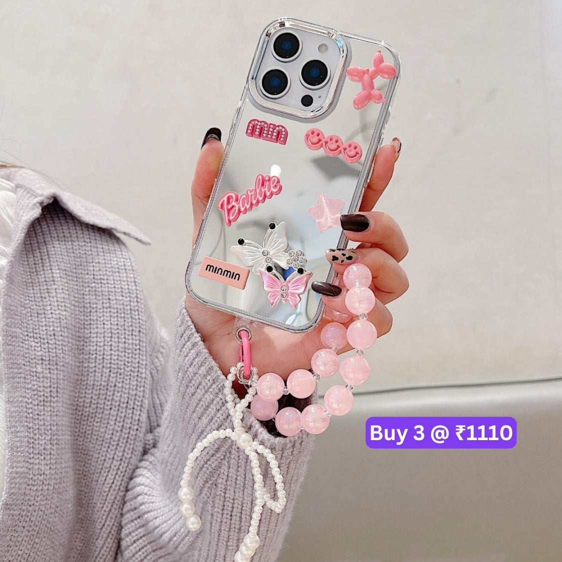 3D Creative Toy Graphic Mirror Phone Case With Bracelet - iPhone 16