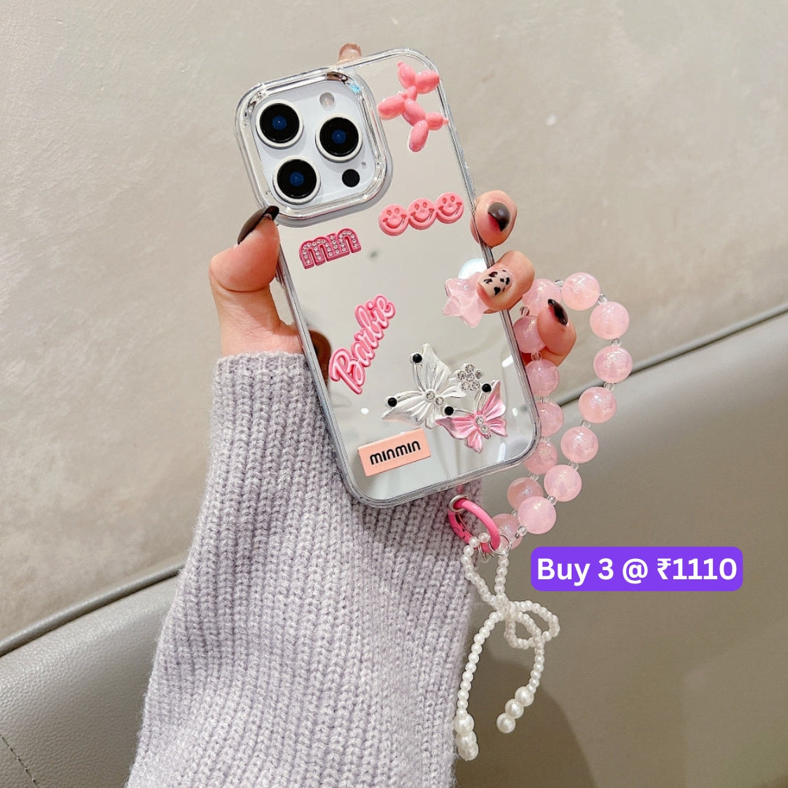 3D Creative Toy Graphic Mirror Phone Case With Bracelet - iPhone 16