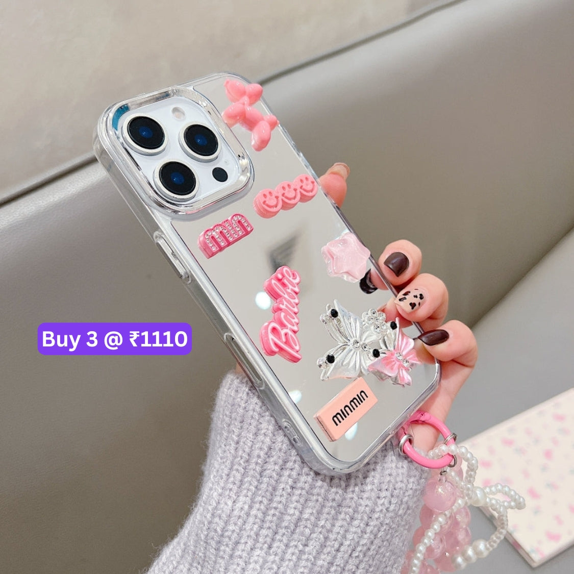 3D Creative Toy Graphic Mirror Phone Case With Bracelet - iPhone 16