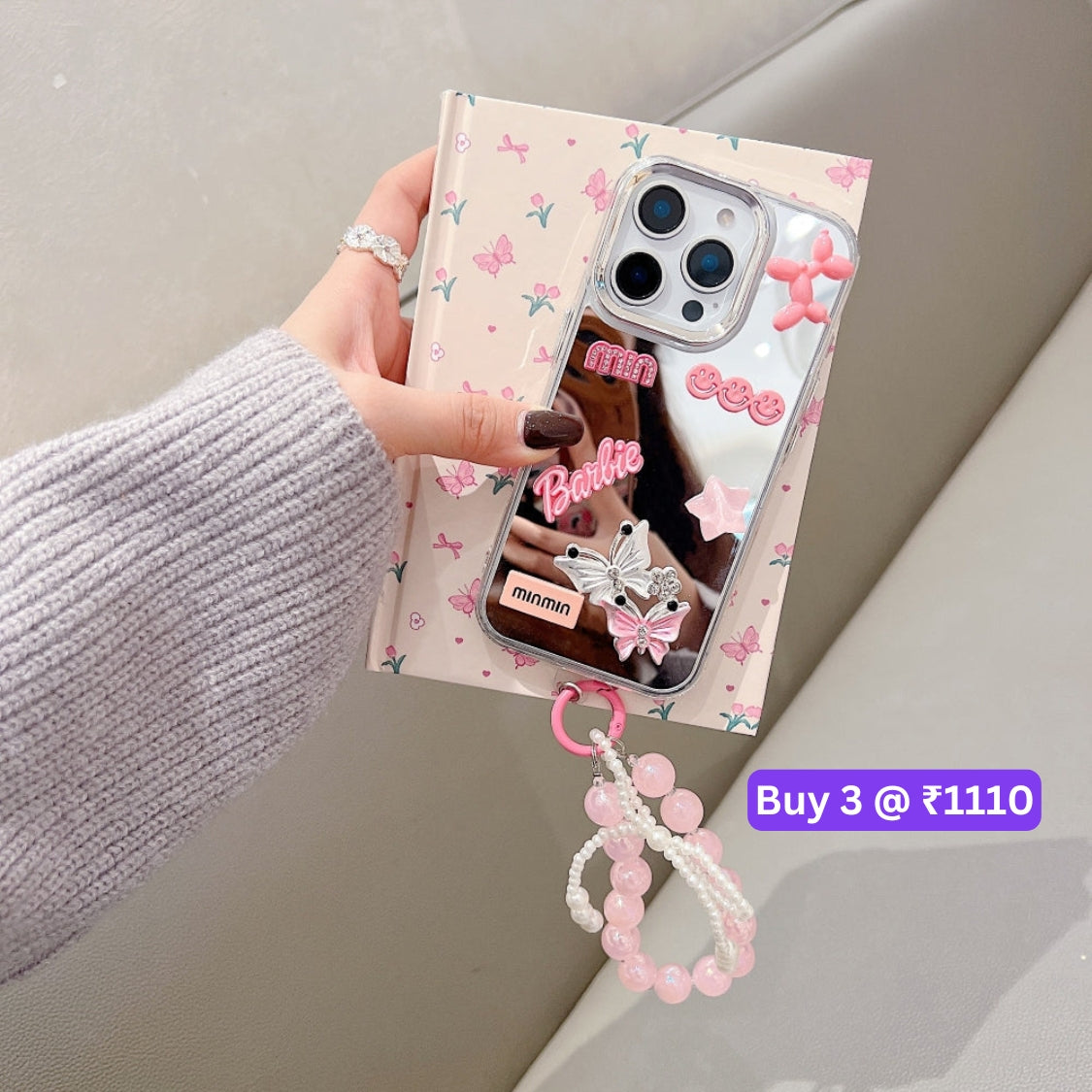 3D Creative Toy Graphic Mirror Phone Case With Bracelet - iPhone 16