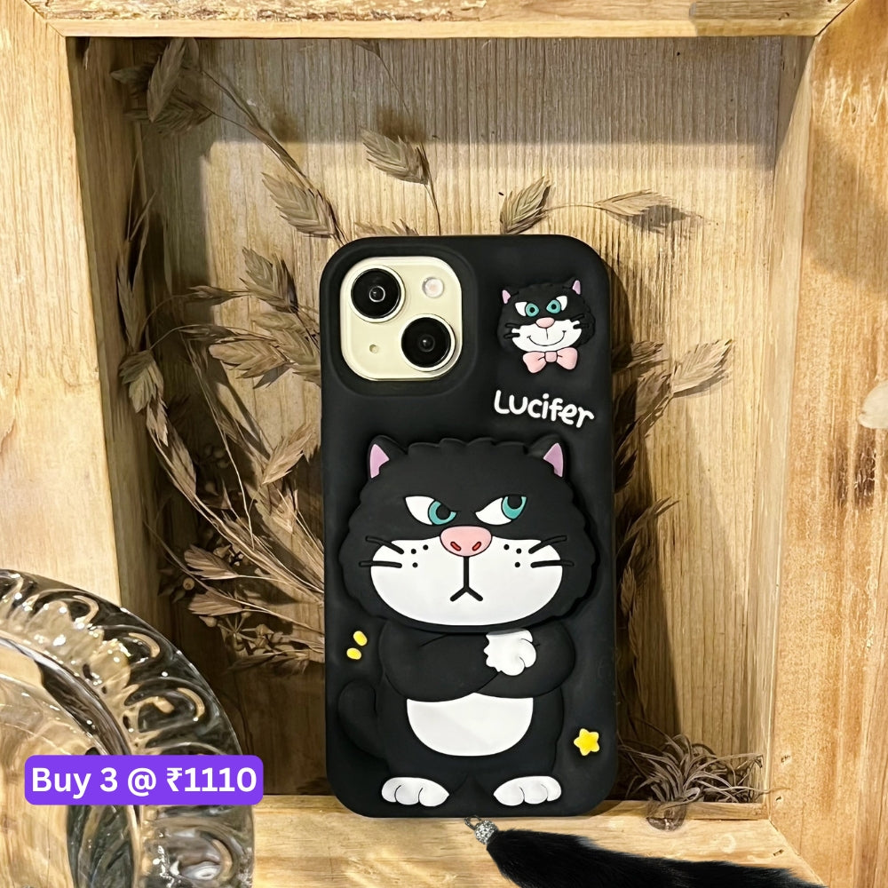 3D Cute Cat Holder Silicone Soft Phone Case - iPhone 14 Pro Max