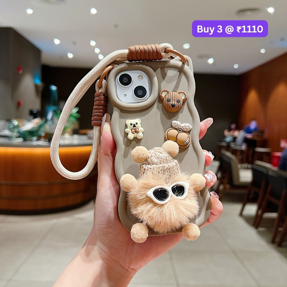 3D Ear Wave with Cute Specs Fur Cartoon TPU (Soft) Phone Case | Mobile Cover - Vivo Y16