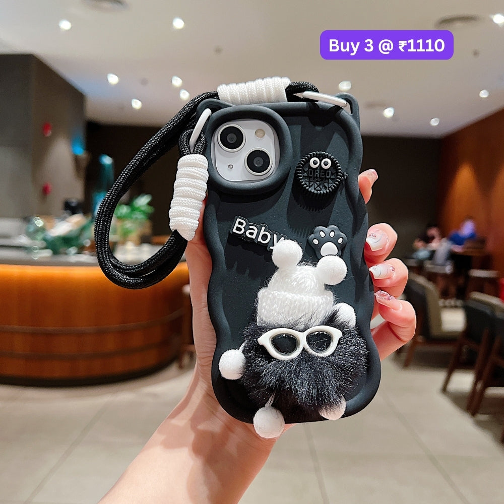 3D Ear Wave with Cute Specs Fur Cartoon TPU (Soft) Phone Case | Mobile Cover - Vivo Y16
