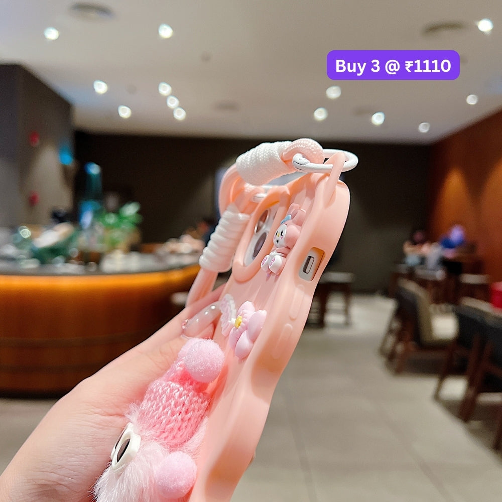 3D Ear Wave with Cute Specs Fur Cartoon TPU (Soft) Phone Case | Mobile Cover - Vivo Y16