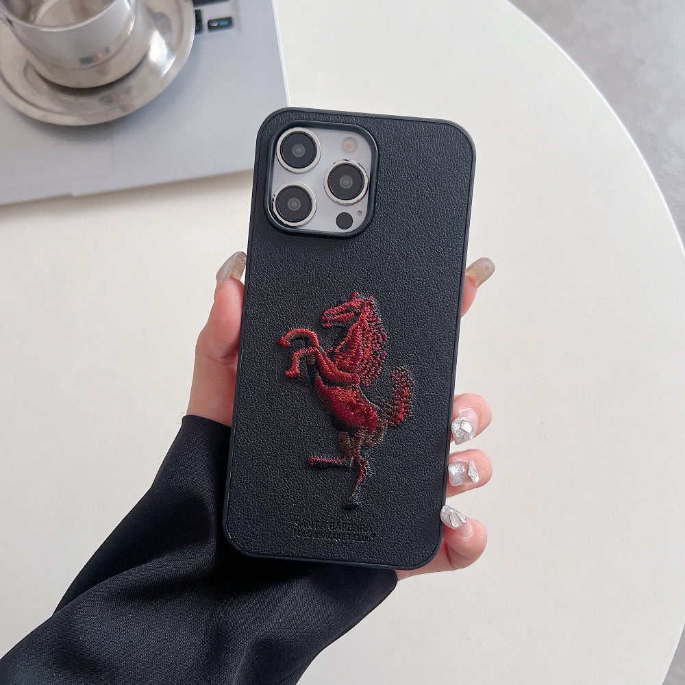 3D Embroided Horse Design PU Leather Phone Case - Oppo A59 (5G)
