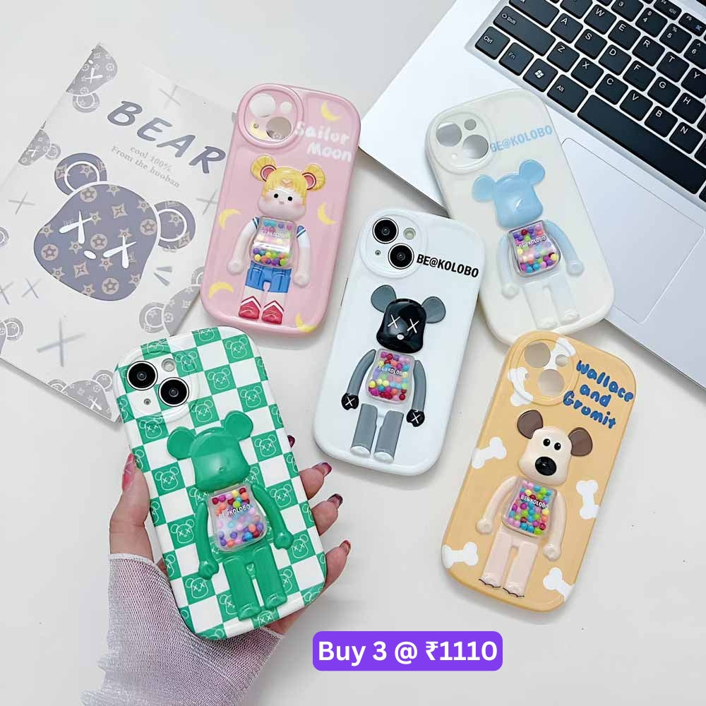 3D Machine Bear Soft Phone Case With Random Color Bracelet - iPhone 12