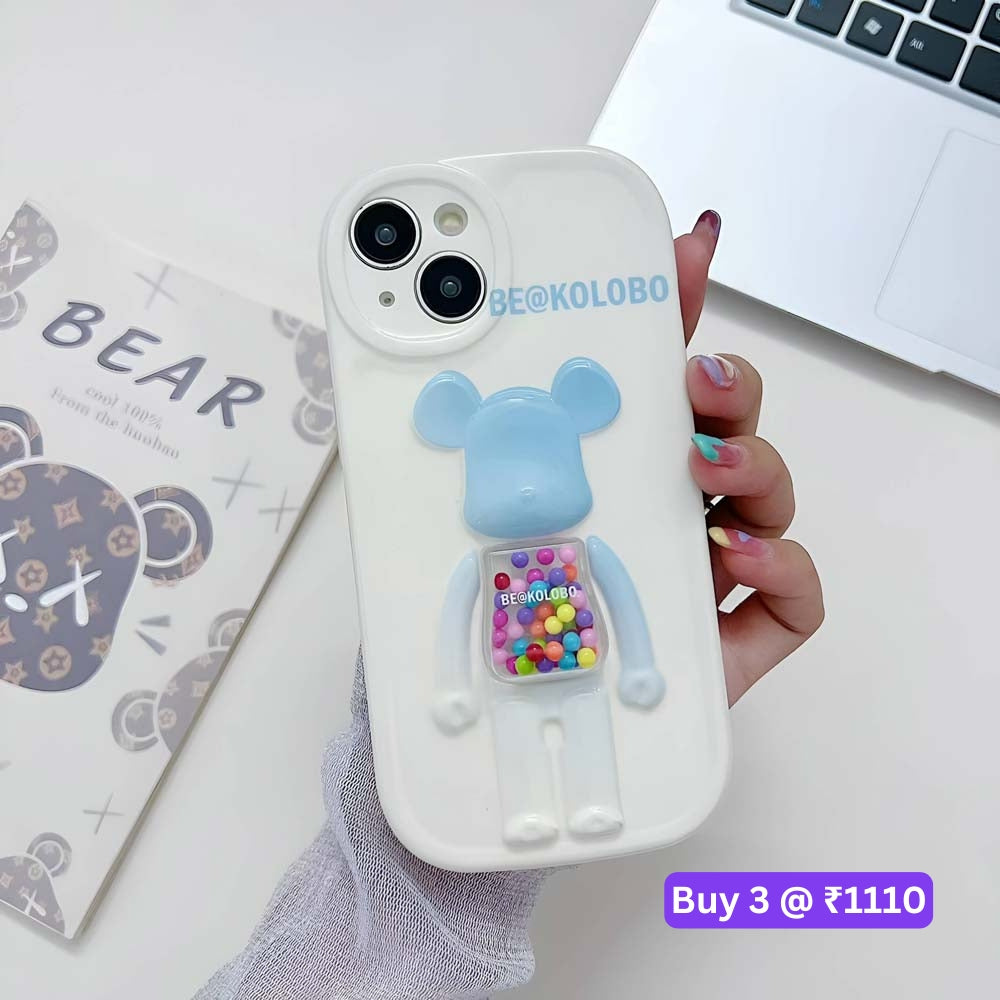 3D Machine Bear Soft Phone Case With Random Color Bracelet - iPhone 12