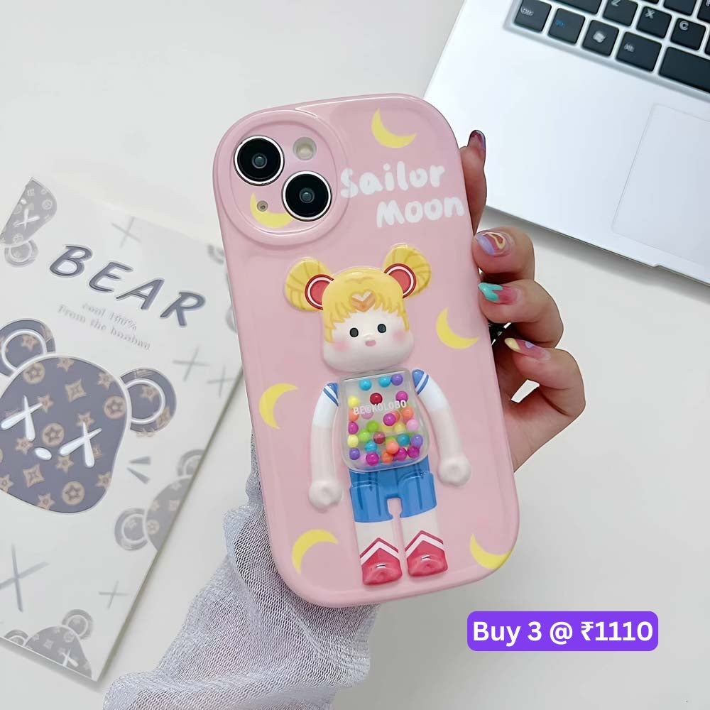 3D Machine Bear Soft Phone Case With Random Color Bracelet - iPhone 12
