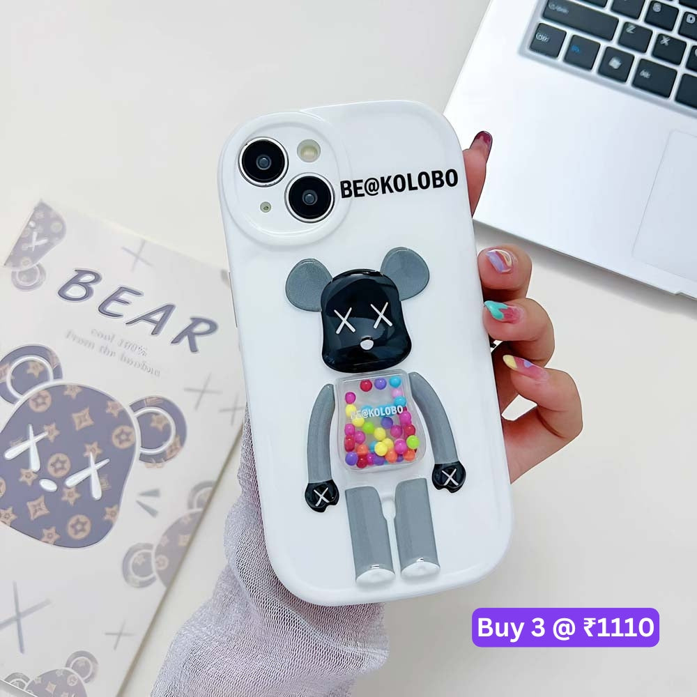 3D Machine Bear Soft Phone Case With Random Color Bracelet - iPhone 12