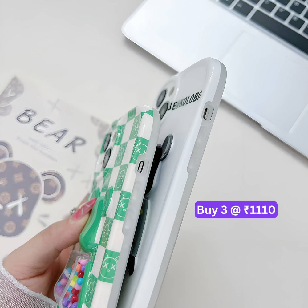 3D Machine Bear Soft Phone Case With Random Color Bracelet - iPhone 12