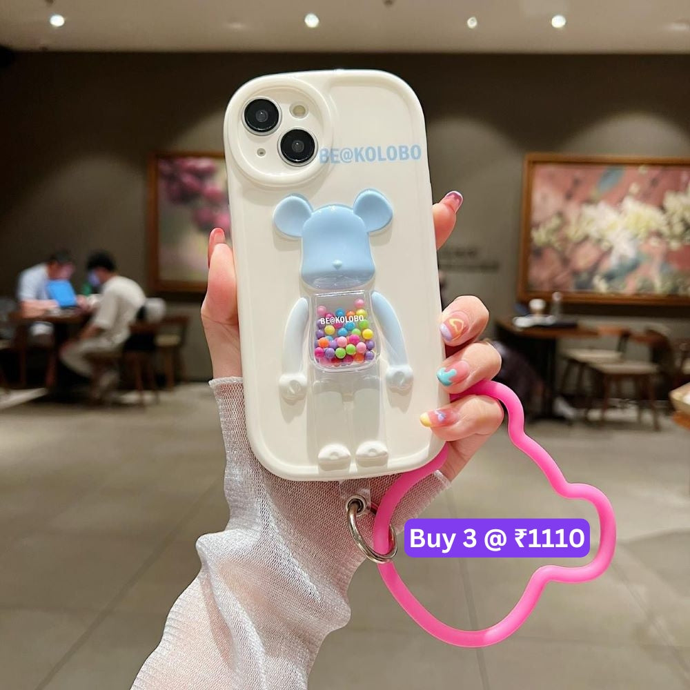 3D Machine Bear Soft Phone Case With Random Color Bracelet - iPhone 12