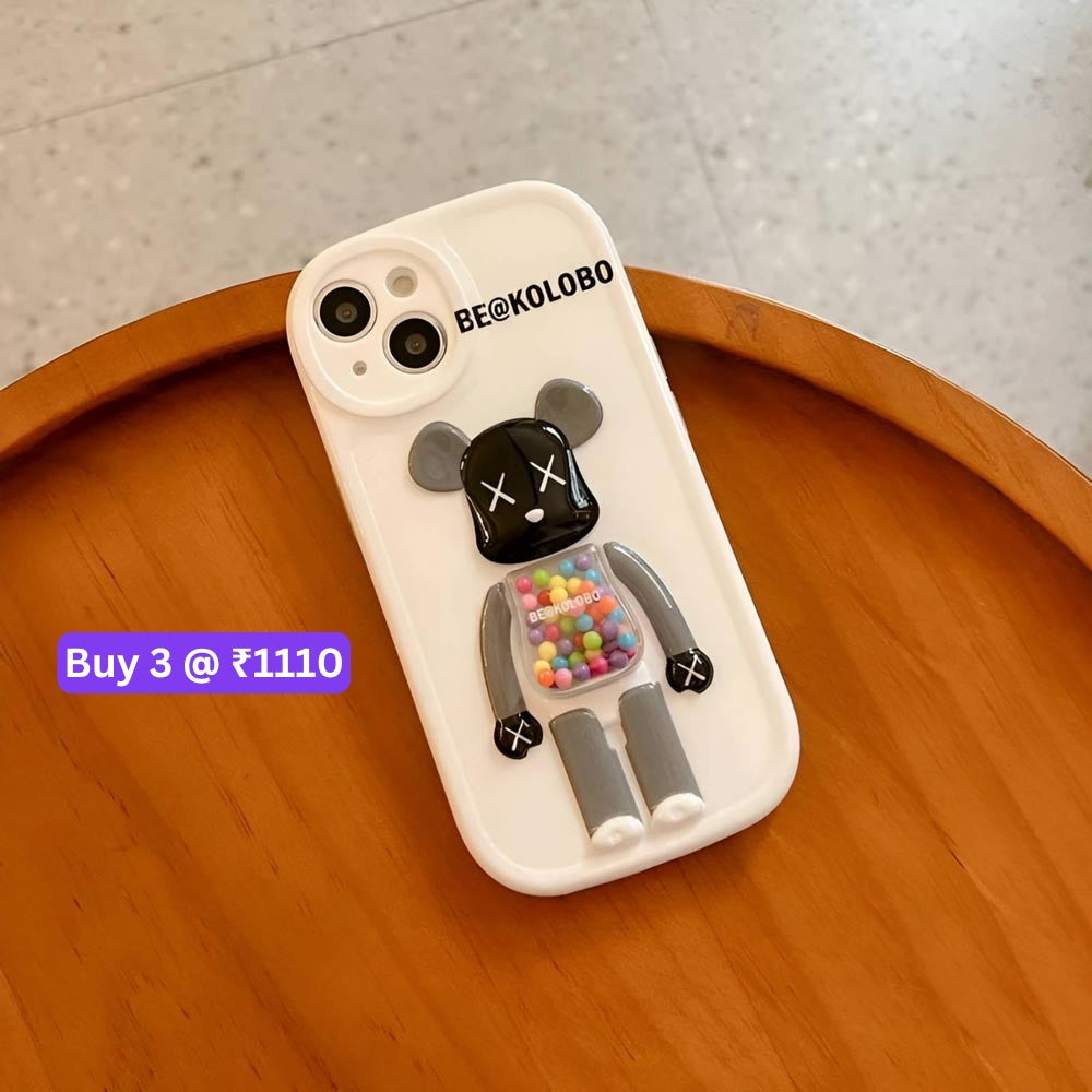 3D Machine Bear Soft Phone Case With Random Color Bracelet - iPhone 12