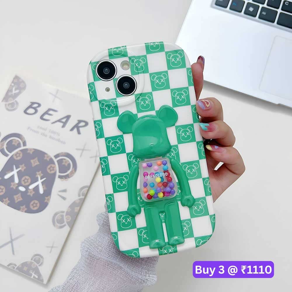3D Machine Bear Soft Phone Case With Random Color Bracelet - iPhone 12