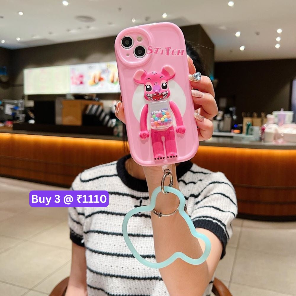 3D Machine Bear Soft Phone Case With Random Color Bracelet - iPhone 12
