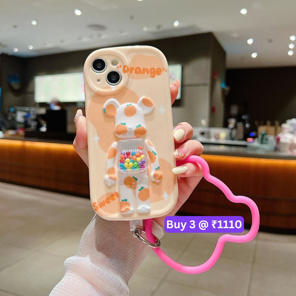 3D Machine Bear Soft Phone Case With Random Color Bracelet - iPhone 12