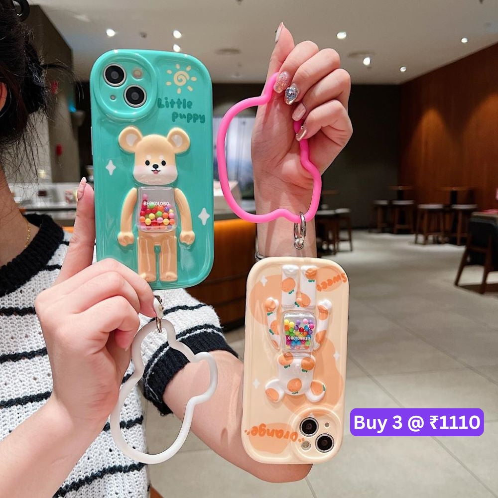 3D Machine Bear Soft Phone Case With Random Color Bracelet - iPhone 12