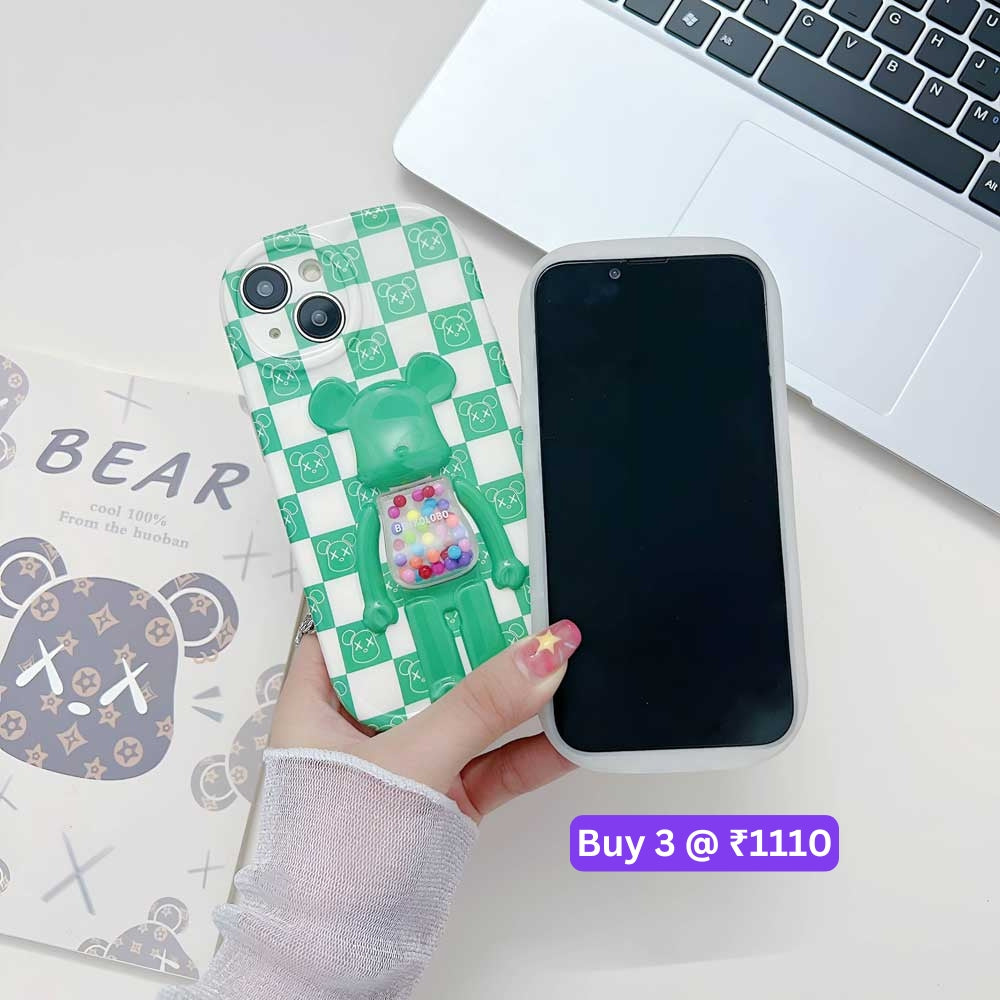 3D Machine Bear Soft Phone Case With Random Color Bracelet - iPhone 12