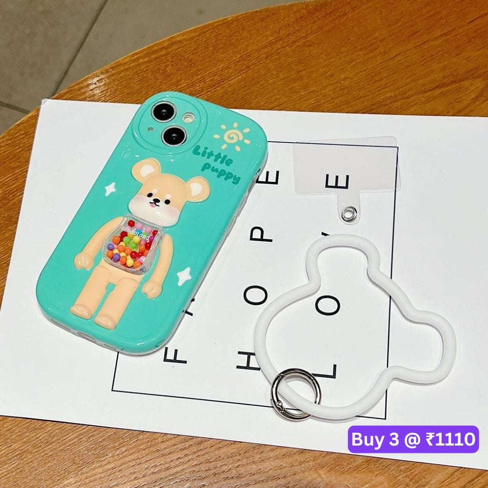 3D Machine Bear Soft Phone Case With Random Color Bracelet - iPhone 12