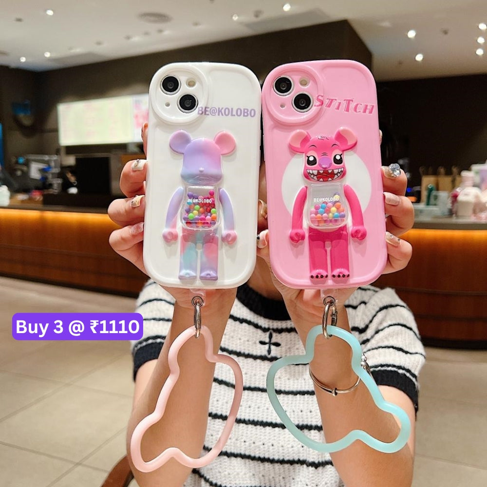 3D Machine Bear Soft Phone Case With Random Color Bracelet - iPhone 12