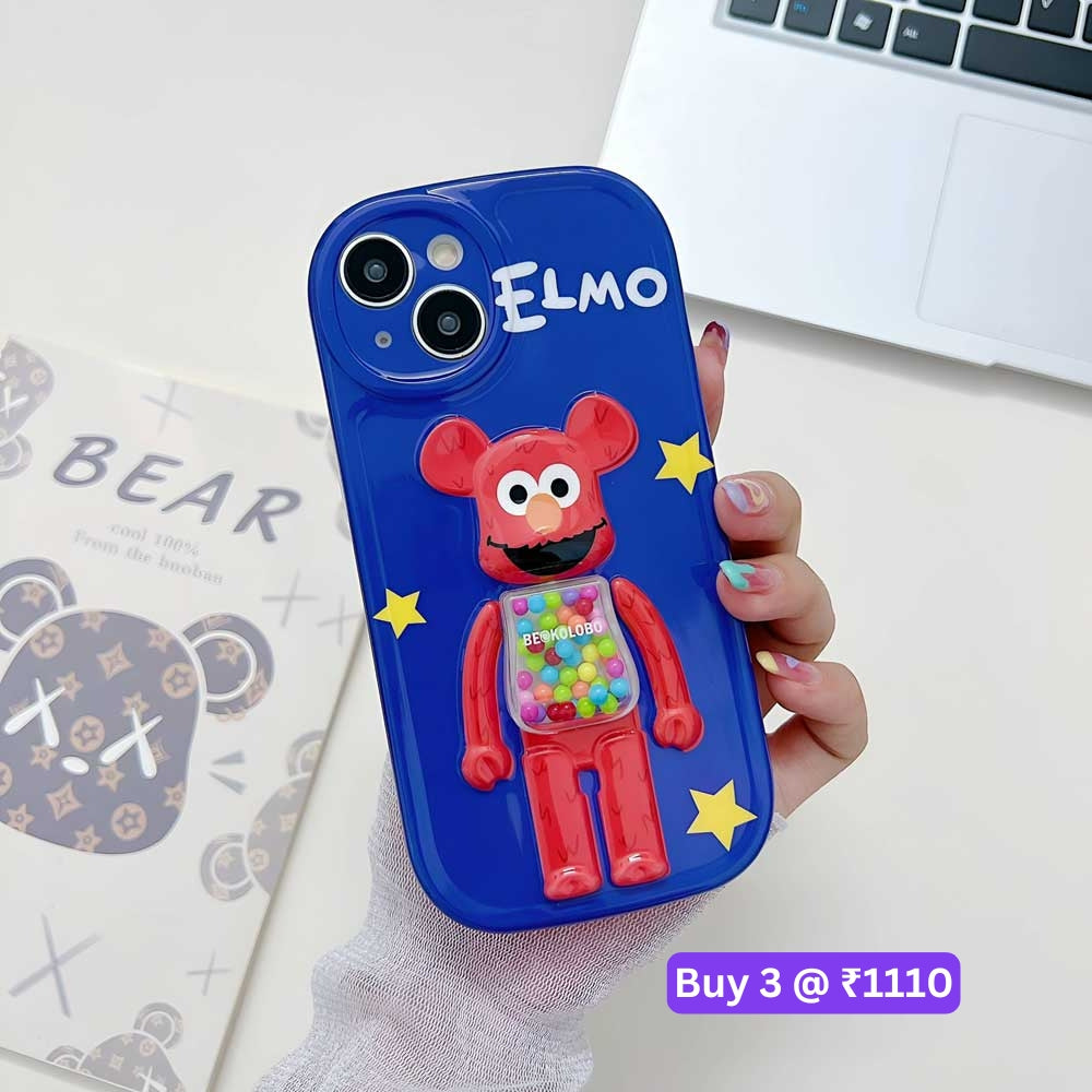 3D Machine Bear Soft Phone Case With Random Color Bracelet - iPhone 12