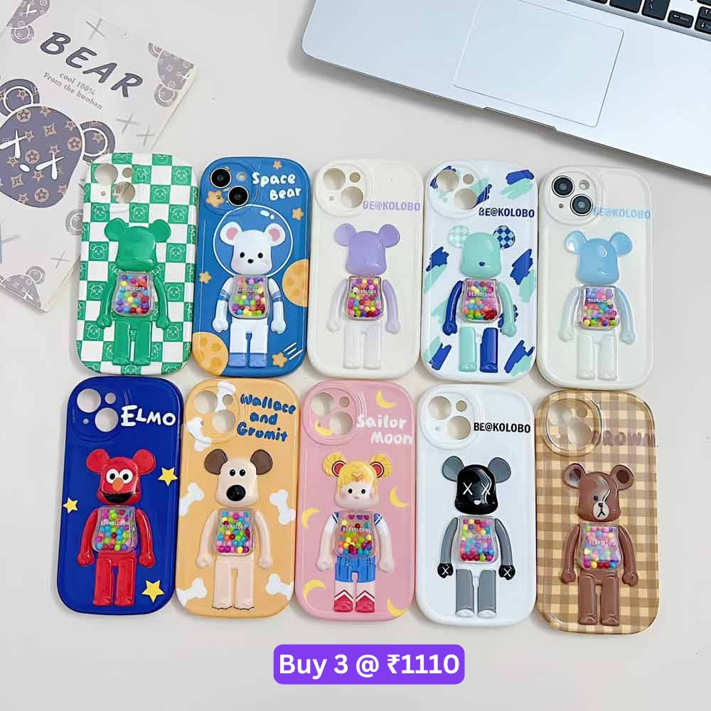 3D Machine Bear Soft Phone Case With Random Color Bracelet - iPhone 12