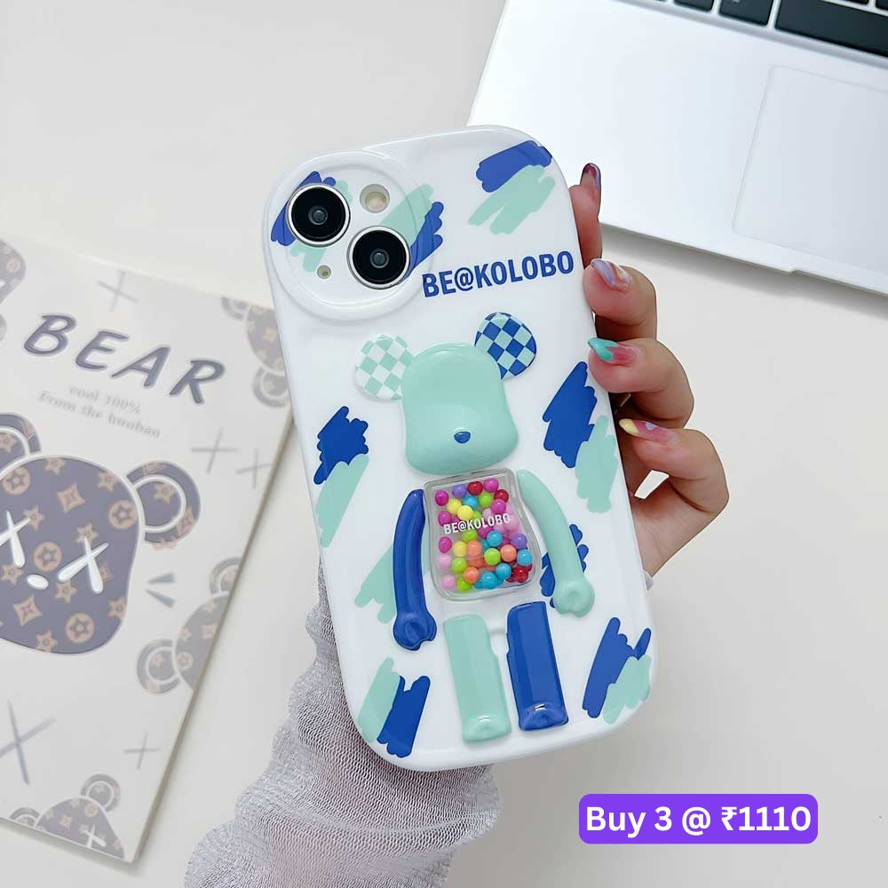 3D Machine Bear Soft Phone Case With Random Color Bracelet - iPhone 12