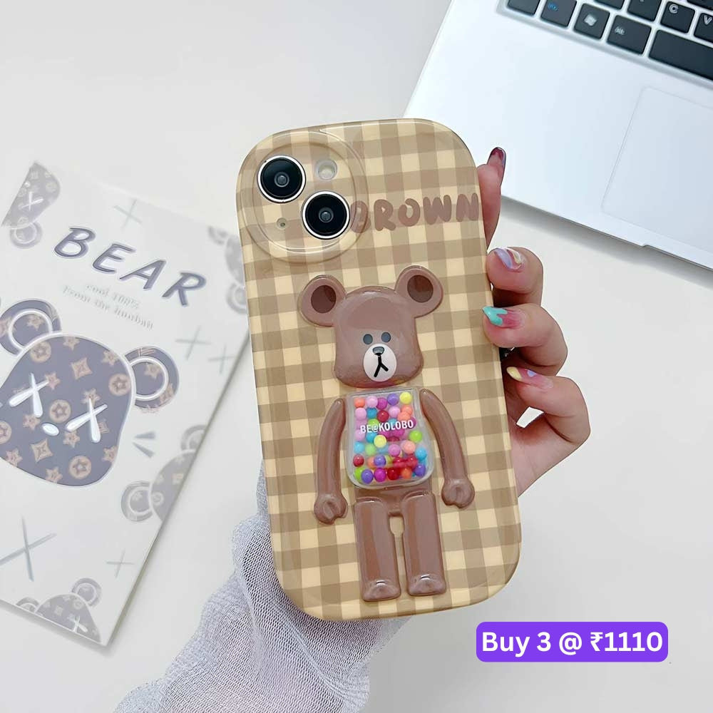 3D Machine Bear Soft Phone Case With Random Color Bracelet - iPhone 12