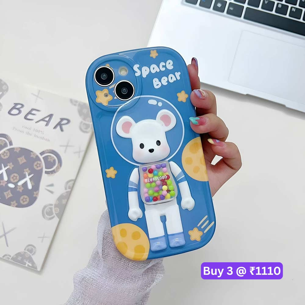 3D Machine Bear Soft Phone Case With Random Color Bracelet - iPhone 12