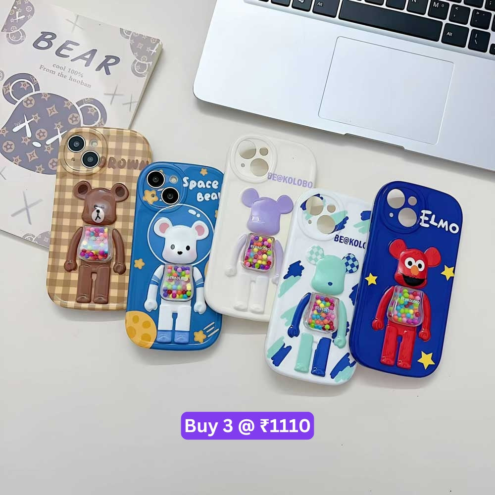 3D Machine Bear Soft Phone Case With Random Color Bracelet - iPhone 12