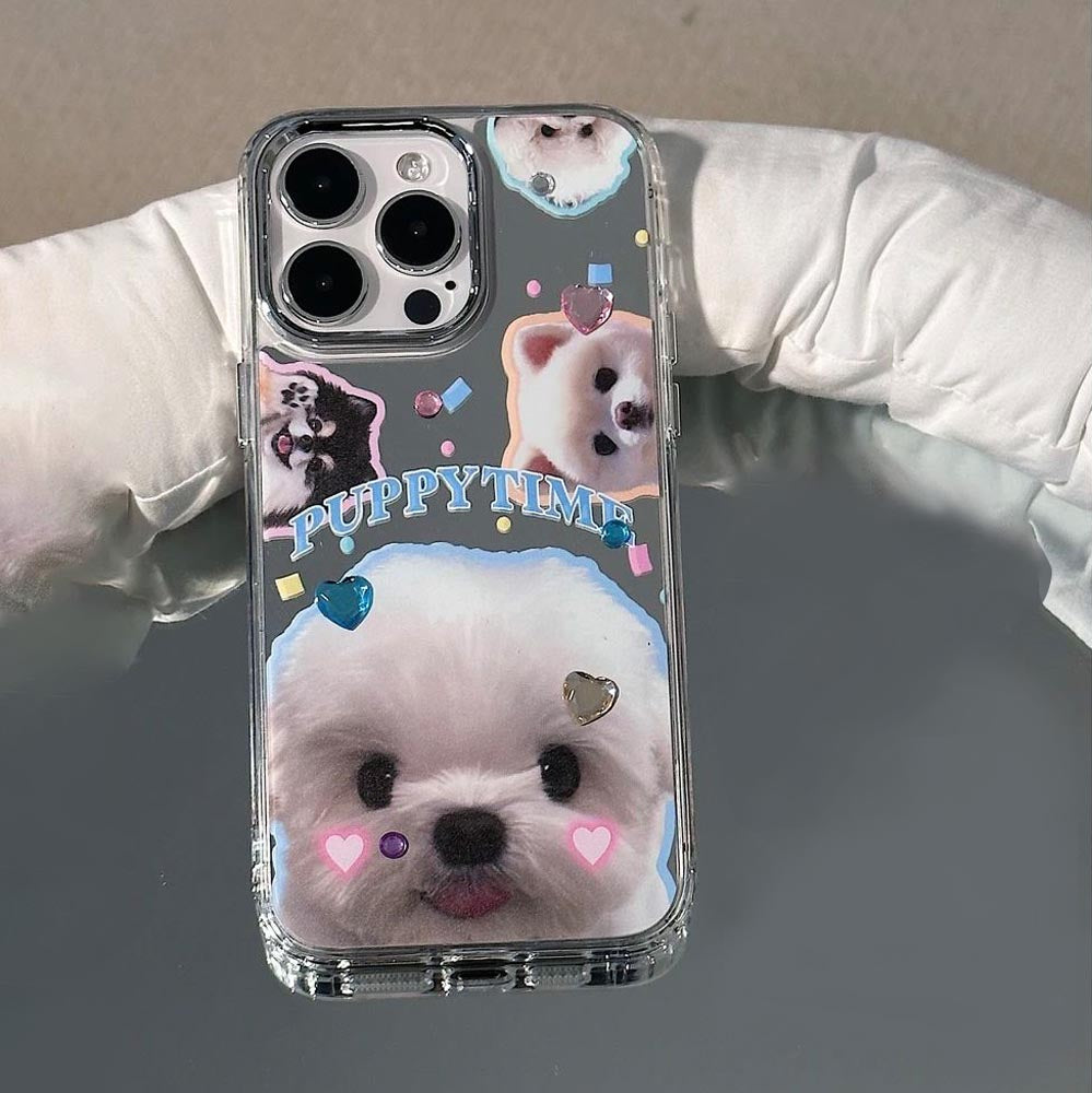 Puppy Face Luxury Plating Case with Puppy Face Stand - iPhone 13 Pro