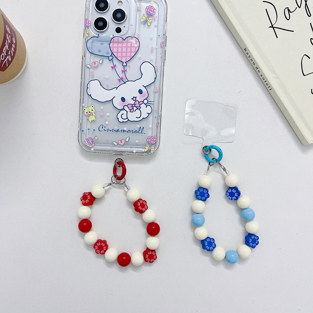 Cute Round Bead Chain With Acrylic Flora Pattern Bead Phone Charm | Handbag Charm