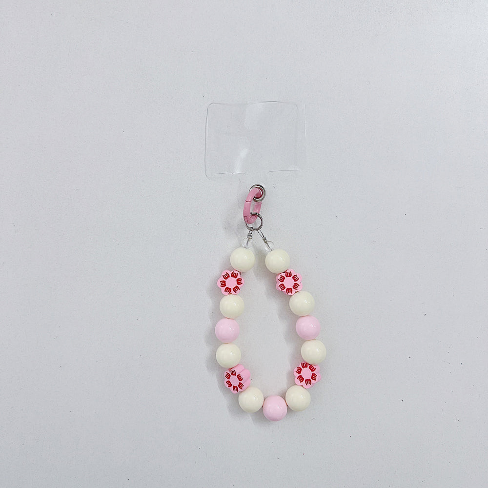 Cute Round Bead Chain With Acrylic Flora Pattern Bead Phone Charm | Handbag Charm