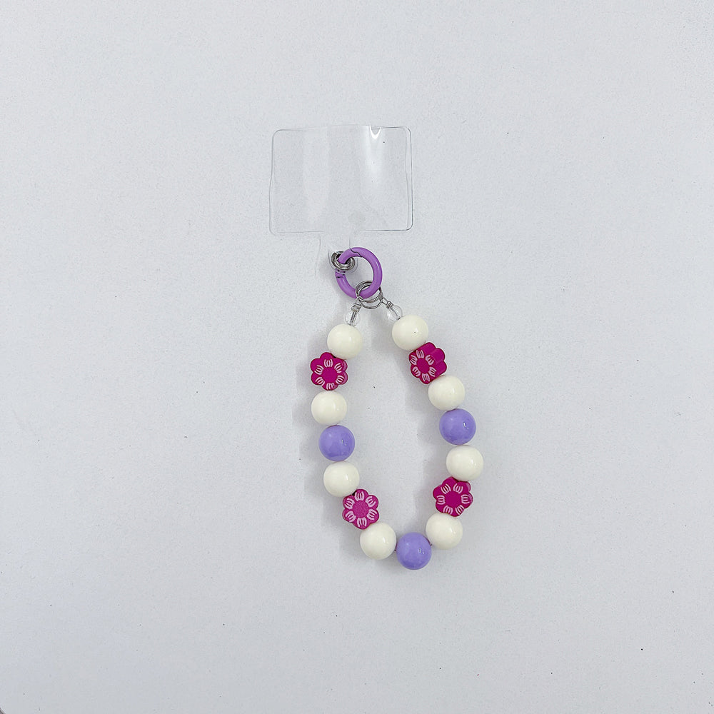 Cute Round Bead Chain With Acrylic Flora Pattern Bead Phone Charm | Handbag Charm